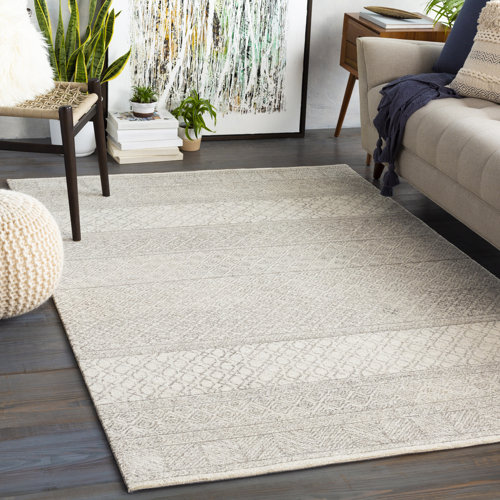 Steelside™ Abdera Geometric Handmade Tufted Wool Gray/Cream Area Rug